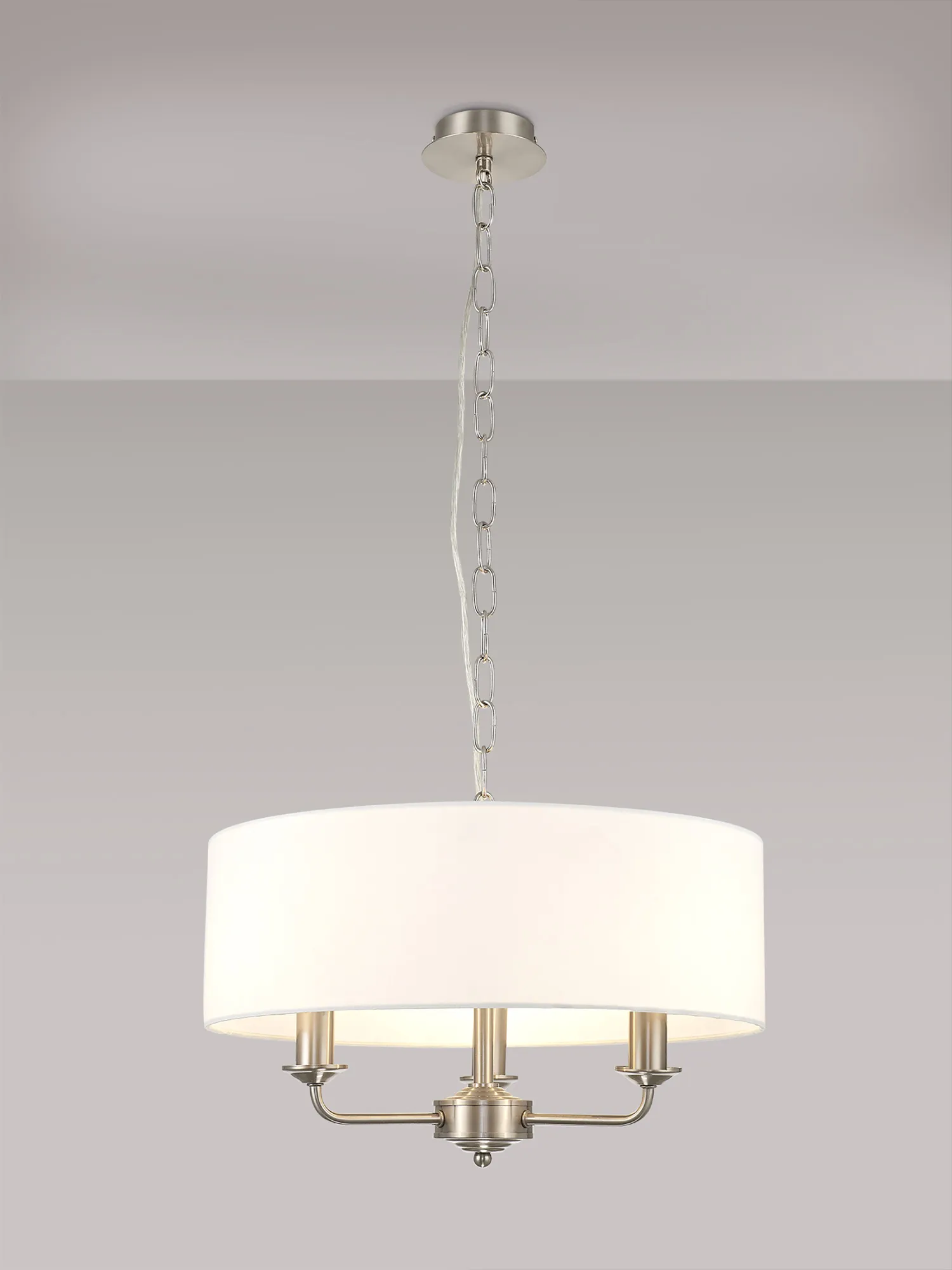 Banyan 45cm 3 Light Pendant Satin Nickel; White DK0053  Deco Banyan SN WH